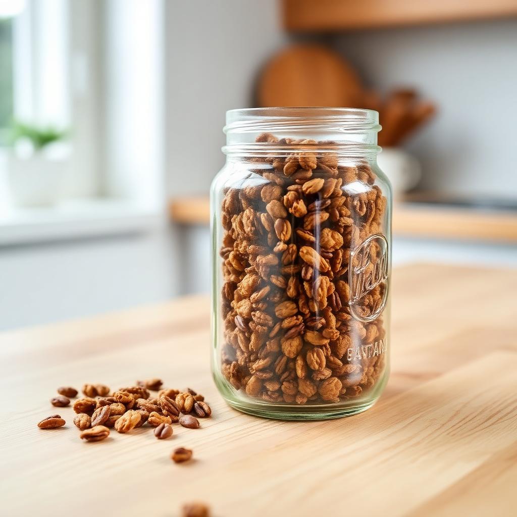 Homemade granola stored in a glass jar