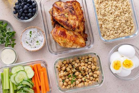 Healthy meal prep ingredients in storage containers